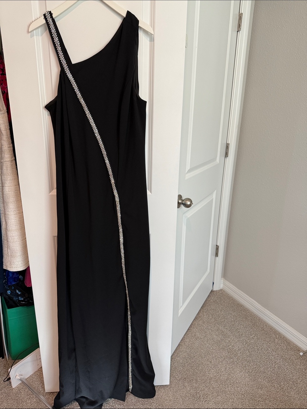 Torrid Black One-Shoulder Evening Gown with Rhinestone Diagonal Trim